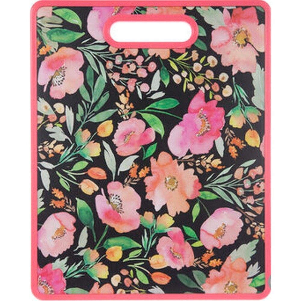 Kitchen Plastic Cutting Board (12"x15") COLORFUL POPPIES FLOWERS, pink frame, HL